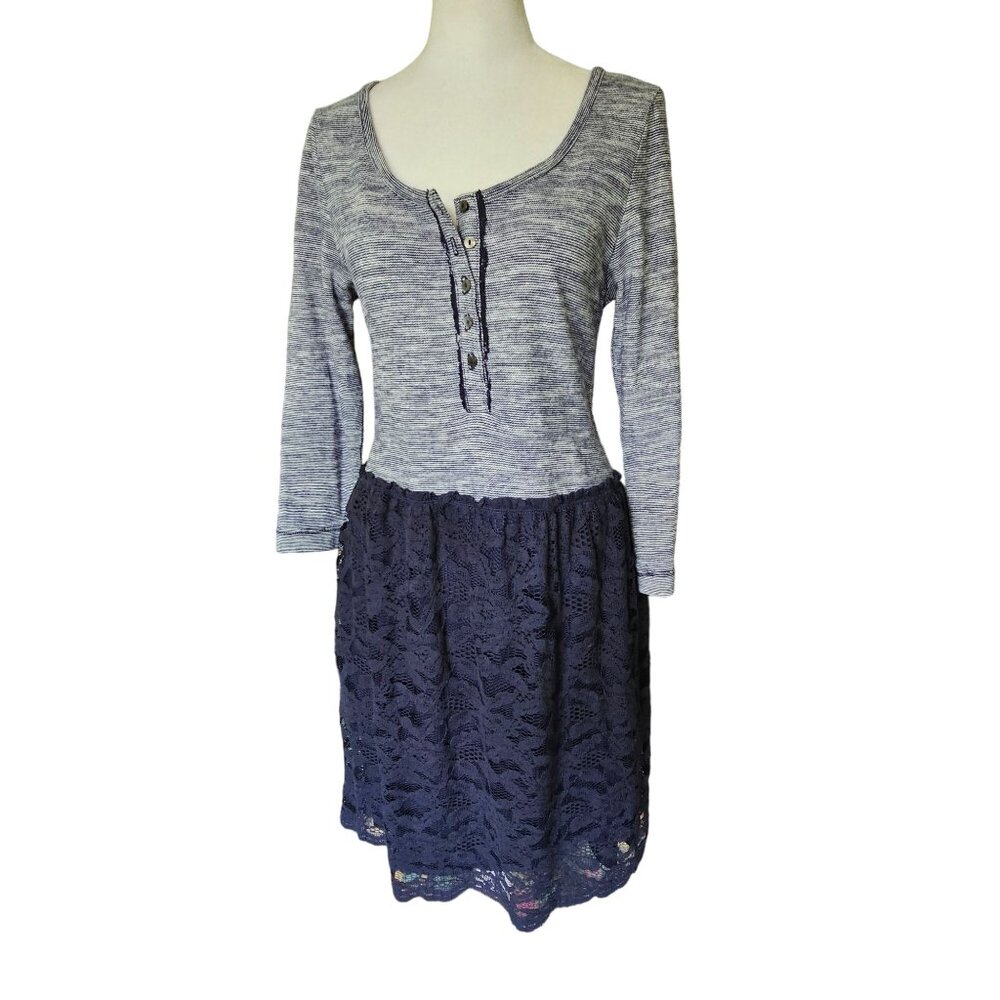 NWT Lilka Anthropologie Navy Lace and Knit Dress size Small